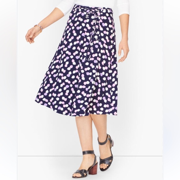 Talbots navy purple printed midi skirt flowy size 8 new - Picture 1 of 6